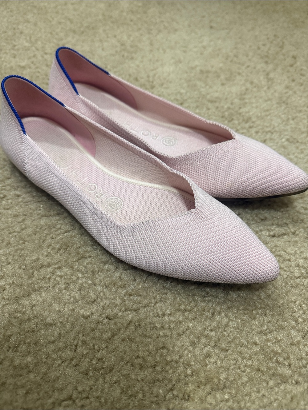 Rothy's Pale Pink Pointed-Toe Flats with Blue Trim - Picture 3 of 3